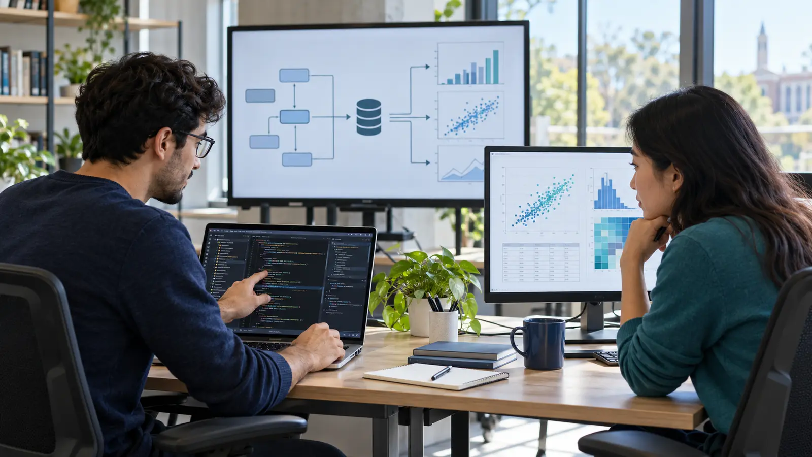 Developer and data analyst collaborating on the software and statistical sides of one data product