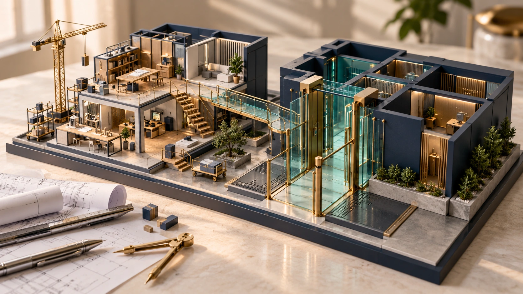 Cybersecurity vs software engineering concept illustration showing construction and controlled access in a miniature application model