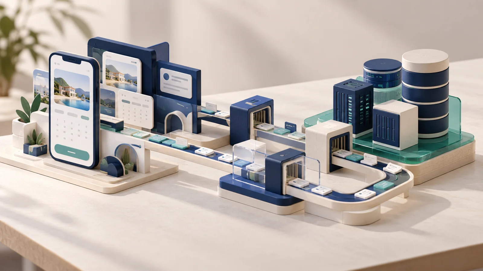 Conceptual architectural model connecting a booking application with data preparation and storage